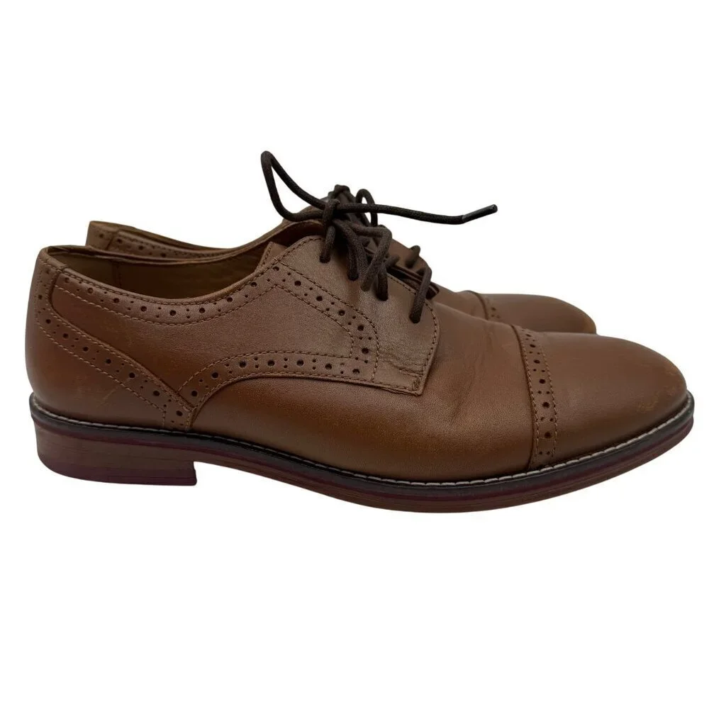 Johnston & Murphy Conard Cap Toe Oxford Brown Boys Size 5M Leather Dress Shoes